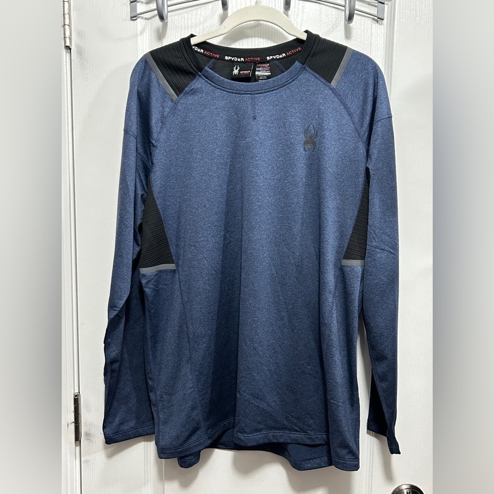 Spyder Activewear Mens M Blue Long Sleeve Performance Top Gorpcore Athletic